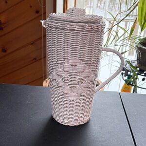 Woven Serving Pitcher with Handle - White